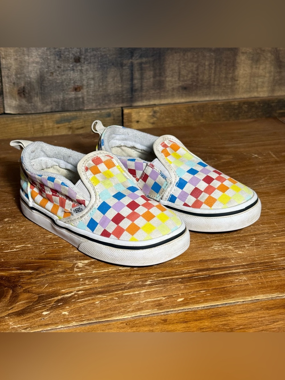 Vans Slip On Velcro Toddler Rainbow Checker & Rainbow Glitter Shoes Size 8.5 - Picture 10 of 15